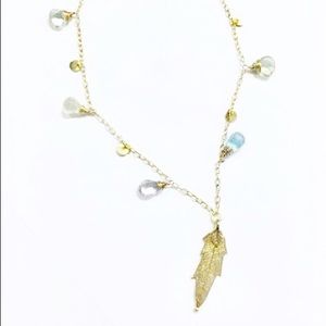 Semi Precious Stone Gold dipped Leaf Necklace